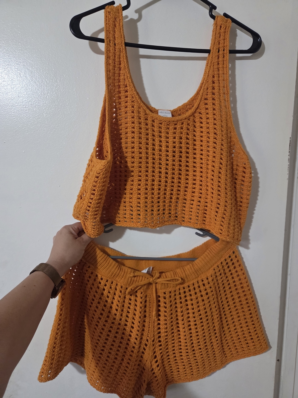 wild fable Orange Crochet Tank & Shorts Set
